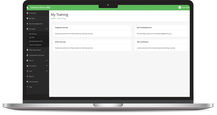 EHS Insight training and qualifications screen